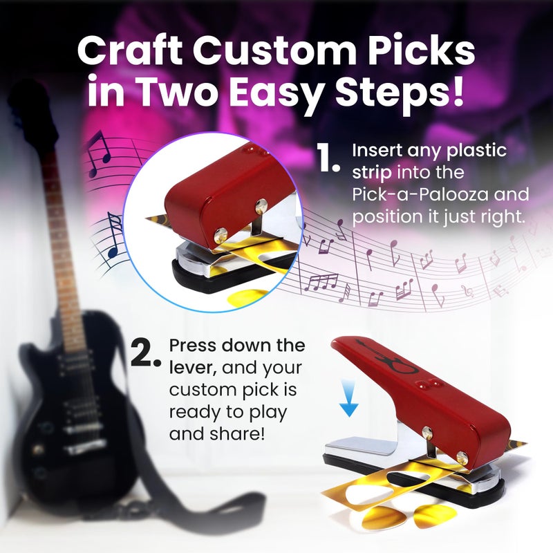 Pick-a-Palooza DIY Guitar Picks Punch Mega Pack - Custom Pick Maker for Musicians - Features Leather Key Chain Holder, Pick Strips with Artwork & File - Unique Gifts for Men & Women - Red Punch - Image 4